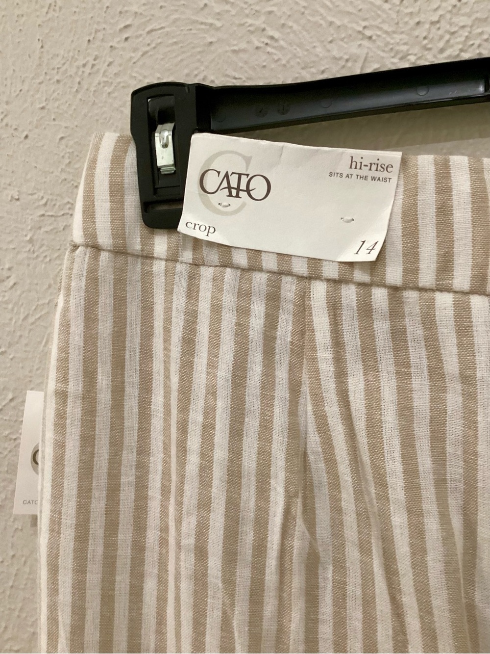 Cato Beige and White Vertical Stripe Crop Pants